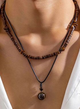 2pcs/set Natural Stone Pendant Necklace for Men Vintage