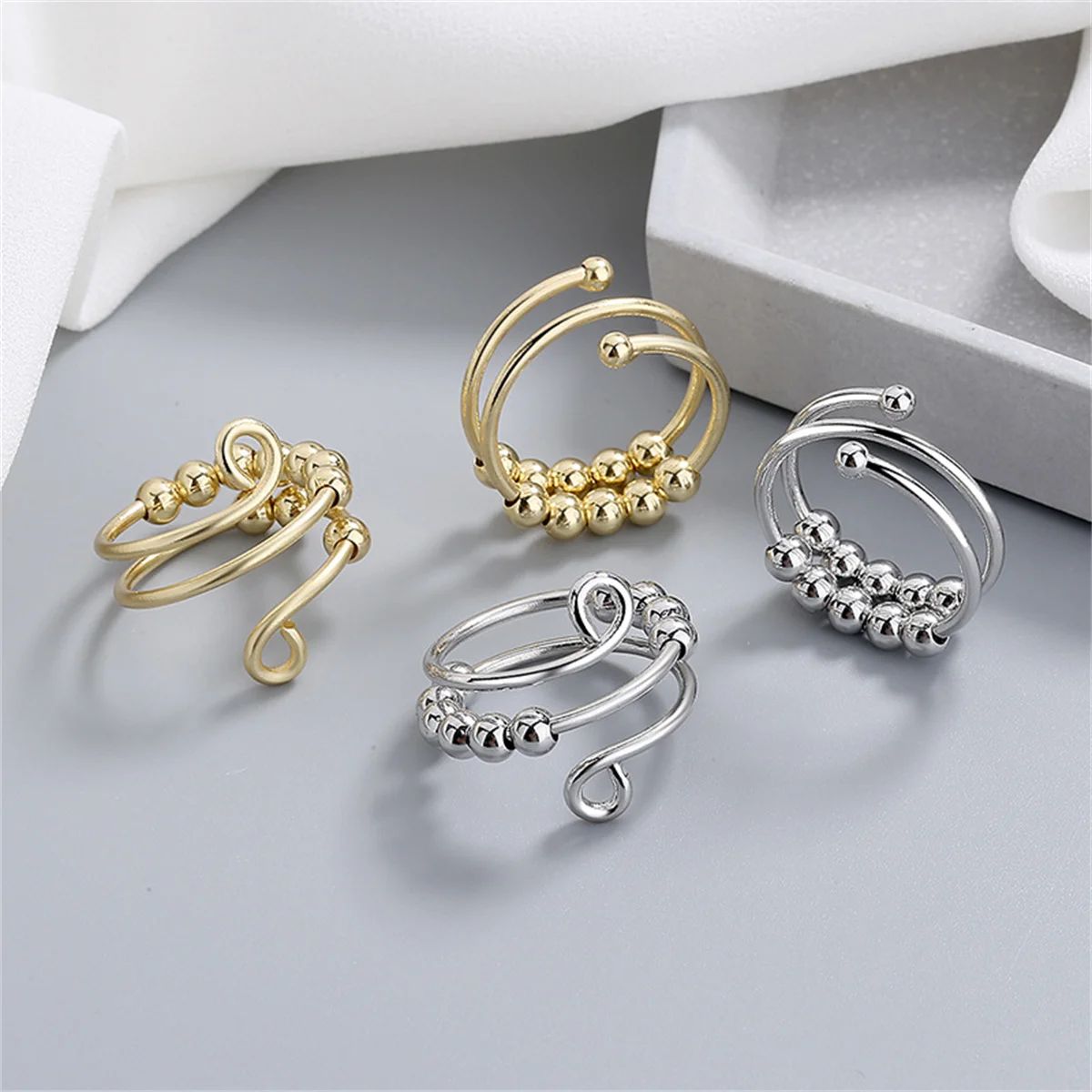 Punk Anxiety Rings For Women Men Spiral Fidget Beads Ring