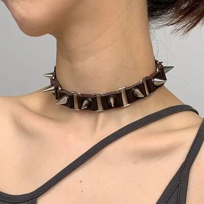Riveted Leather Necklace Neck Jewelry Halloween Gothic