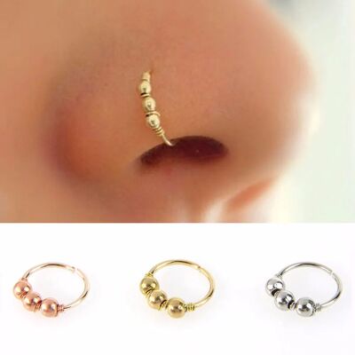 Rose Gold Silver Plated Round Hoop Beads Nose Ring Stud