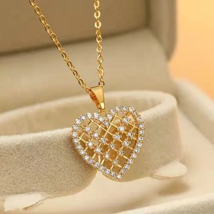 Cute Romantic Zircon Crystal Reticular Heart Pendant Women