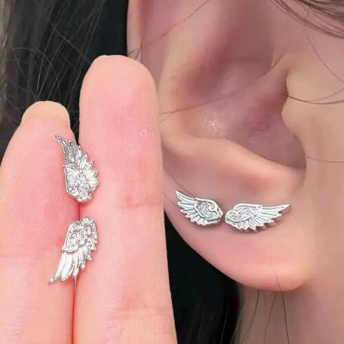 Fashion Silver Color Zircon Wing Stud Earrings for Women