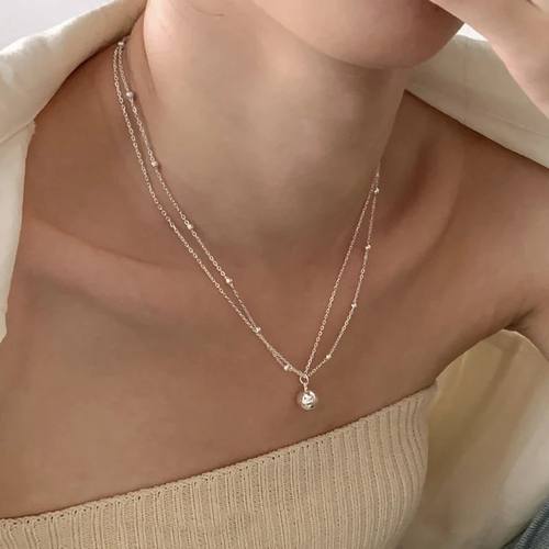 925 Sterling Silver Bilayer Beads Chain Choker Spherical