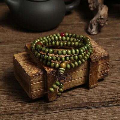 Green 6mm Natural Sandalwood Bracelets & Bangles For Women