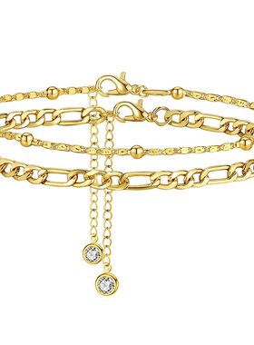 2Pcs Fashion Stainless Steel Anklet Set For Women Cuban