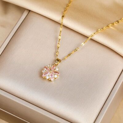New Cute Romantic Pink Sakura Pendant Stainless Steel