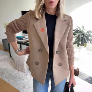 Women's fashion temperament woolen patchwork jacket