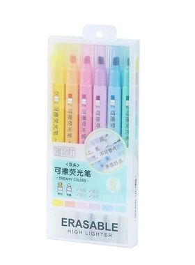 6pcs Erasable Highlighters Pastel Markers Dual Tip Fluoresce