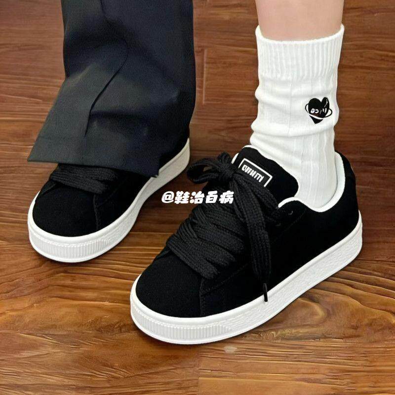 赵露思同款黑色炸街厚底面包鞋女2026新款百搭学生休闲运动滑板鞋