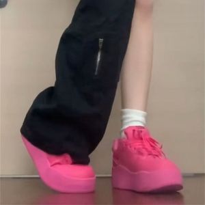 新款火龙果玫粉色厚底漫行鞋女chic小众港风复古滑板鞋休闲百搭鞋