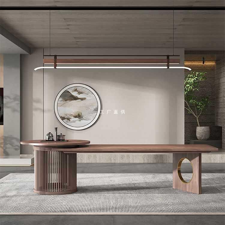 8AX0禅意新中式茶桌椅组合实木茶室泡茶台功夫茶艺桌办公室接待泡