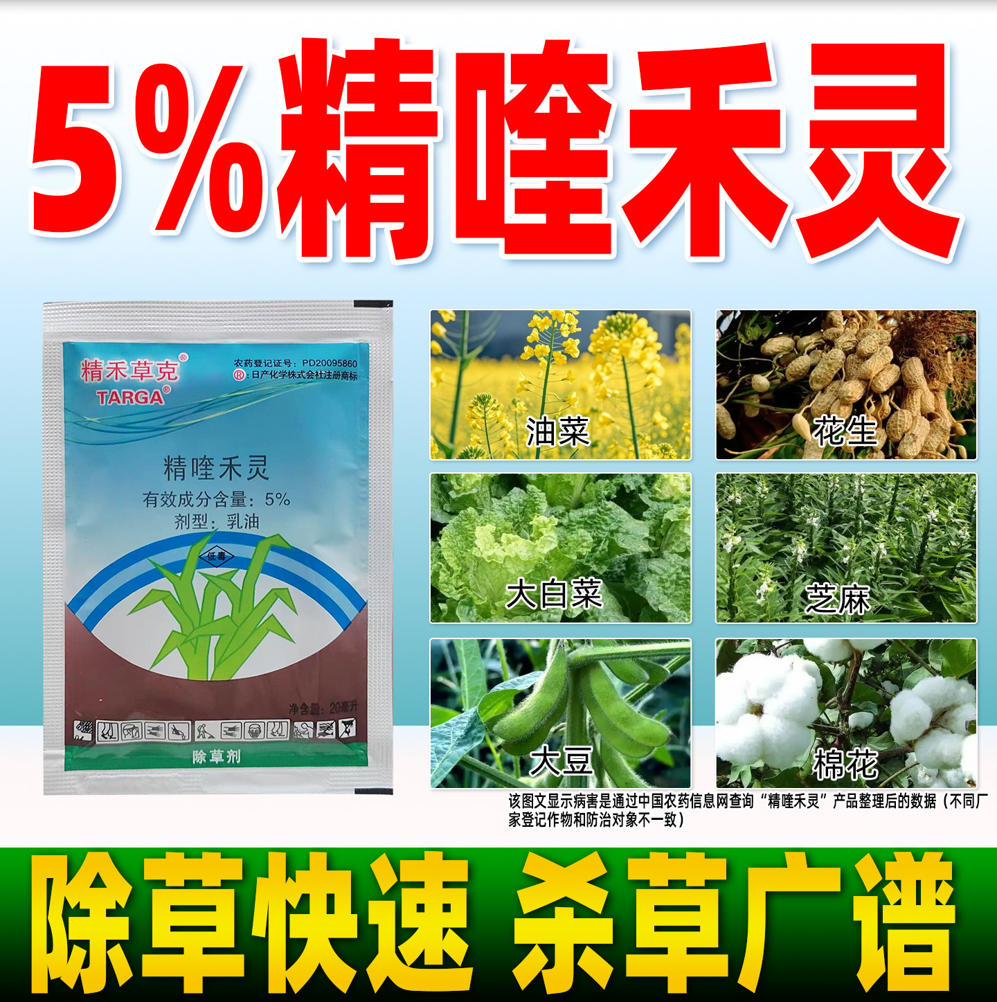 5%精喹禾灵除草剂油菜大白菜花生芝麻苗后除草农药正品精禾草克