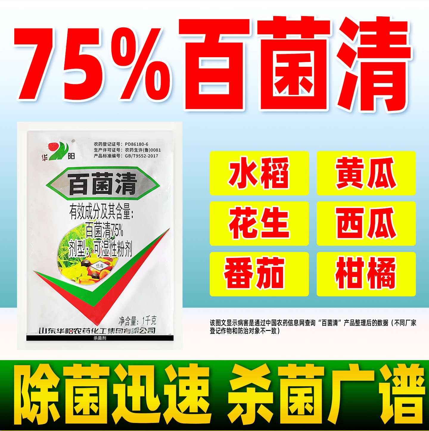 华阳75%百菌清白粉杀菌农药正品