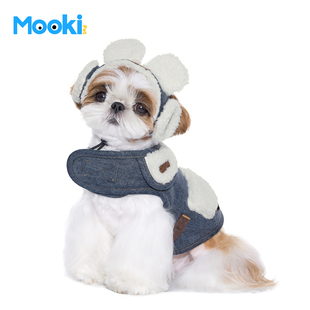 mookipet宠物狗狗衣服马尔济斯比熊小型犬可牵引牛仔羊羔毛胸背衣