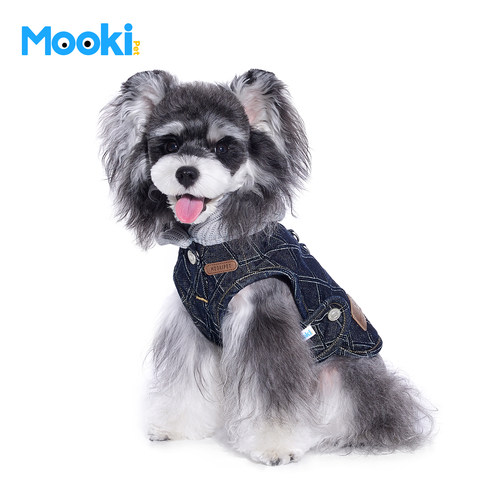 宠物秋冬格纹牛仔可牵引马甲帅气