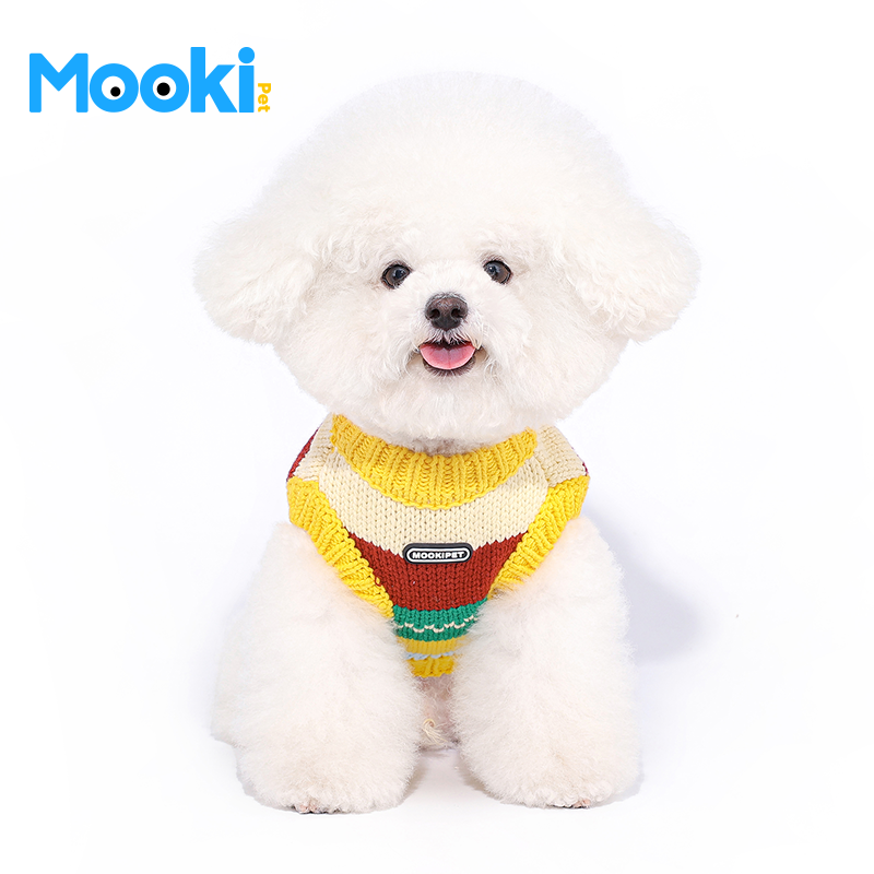 猫咪狗狗复古粗针背心条纹可爱