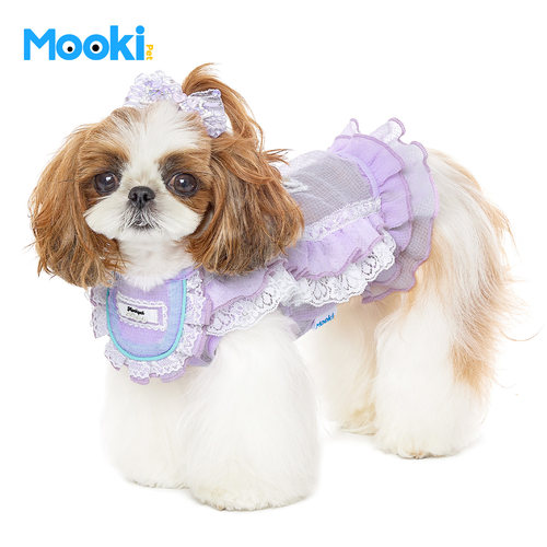 mookipet小狗猫咪泡泡格花边衣服