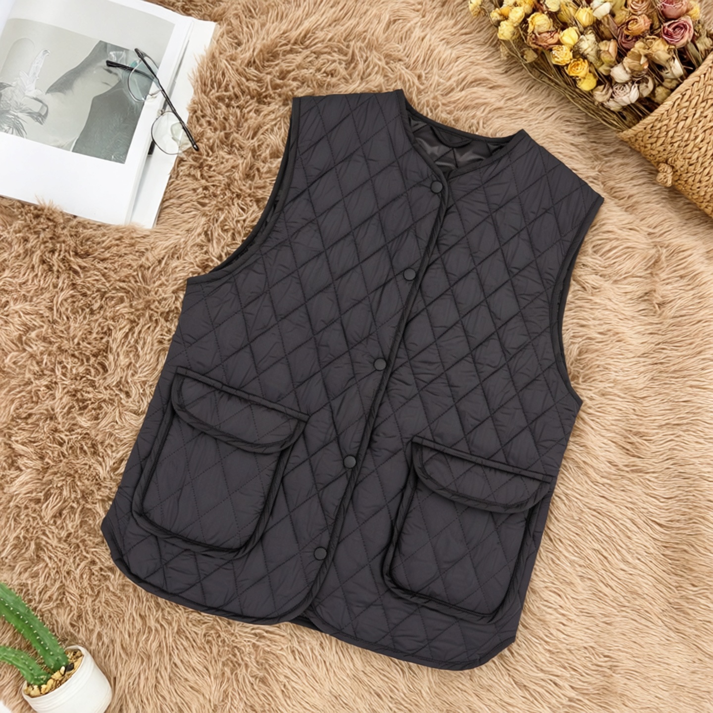 夹棉马夹无袖背心外套轻薄棉马甲