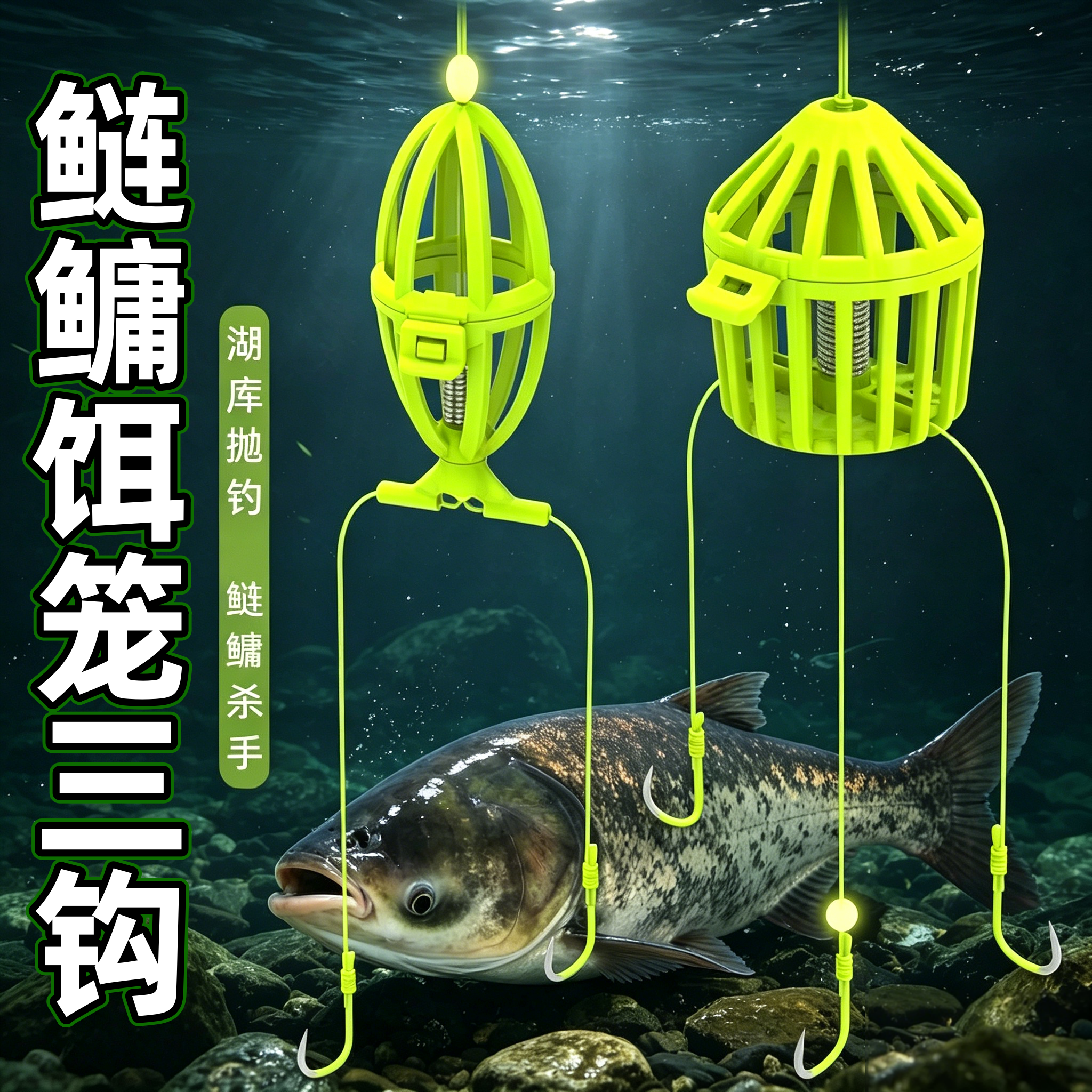 水怪钓笼鲢鳙钓组手竿神器爆炸钩饵笼鱼钩水雷大头胖头专用双三钩