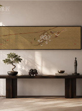 《枝语》新中式花鸟白梅雀鸟清雅吉祥客厅玄关横版艺术装饰画