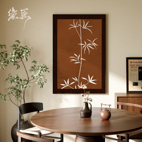 现代新中式复古红色酒店客厅餐边柜玄关装饰画卧室大白墙竖版挂画
