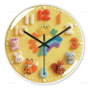 天极星创意静音挂钟小动物石英钟儿童房卧室客厅早教可爱创意时钟