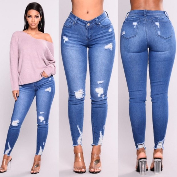 fashion elastic ripped jeans women ladies pants trousers女裤_虎窝淘