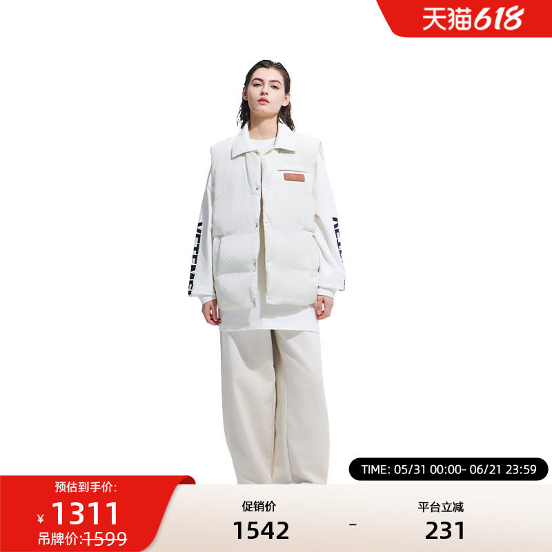 VETEMENTS男新款羽绒服拼接pu皮革logo印花男羽绒马甲35717001