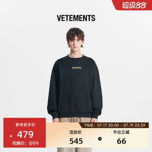 VETEMENTS新款男女同款纯棉金色不干胶LOGO圆领套头卫衣65120003