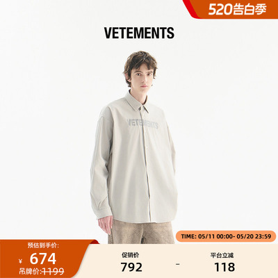 VETEMENTS2025秋冬新品顺色LOGO皮标男女翻领长袖衬衫14530001