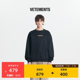 VETEMENTS新款男女同款纯棉金色不干胶LOGO圆领套头卫衣65120003