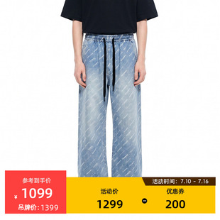 VETEMENTS新款抽绳皮标满底logo男女宽松阔腿牛仔长裤36166008A