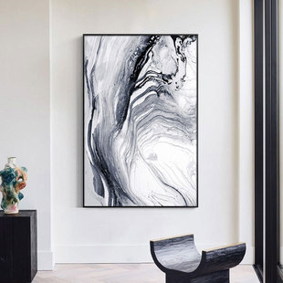 现代新中式水墨画抽象玄关装饰画入室走廊餐厅客厅挂画背景墙壁画