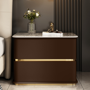 原创设计2025别墅豪宅大平层主卧爆款实木潘多拉岩板轻奢风床头柜