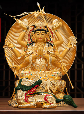 台湾纯铜斗姆神像家用鎏金摆件