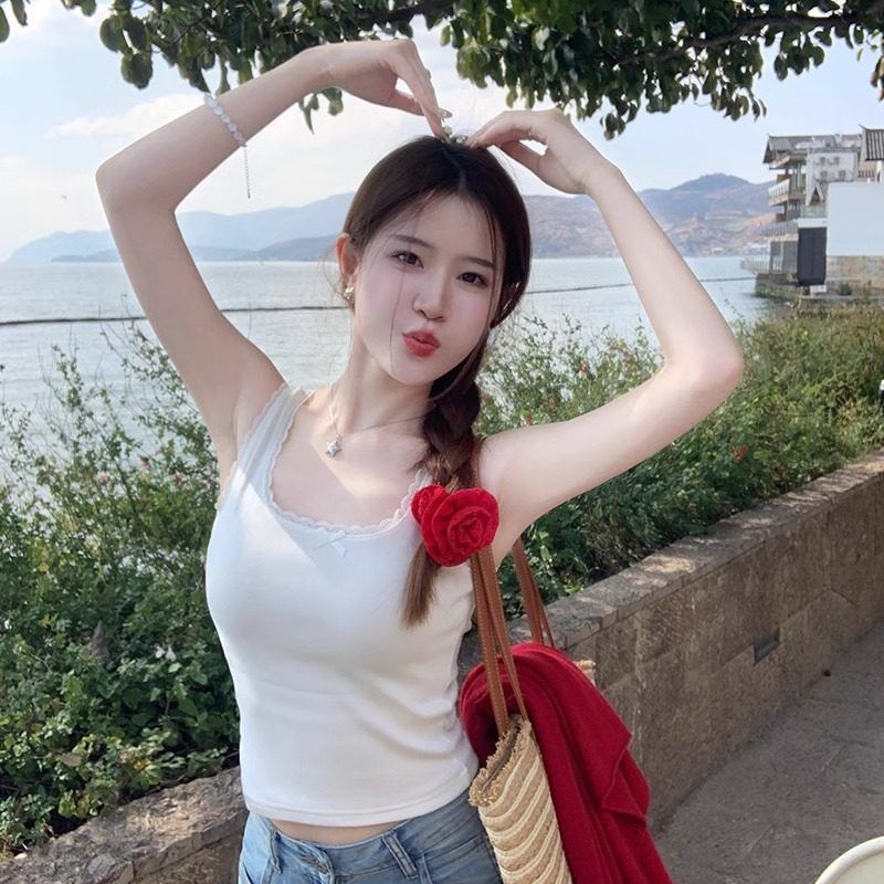 纯欲芭蕾风无袖吊带小背心女2025夏季蕾丝潮外穿内搭穿搭一体上衣