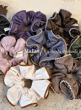 韩系甜美撞色包边大肠发圈羽绒服同款面料扎马尾低丸子头发绳头花