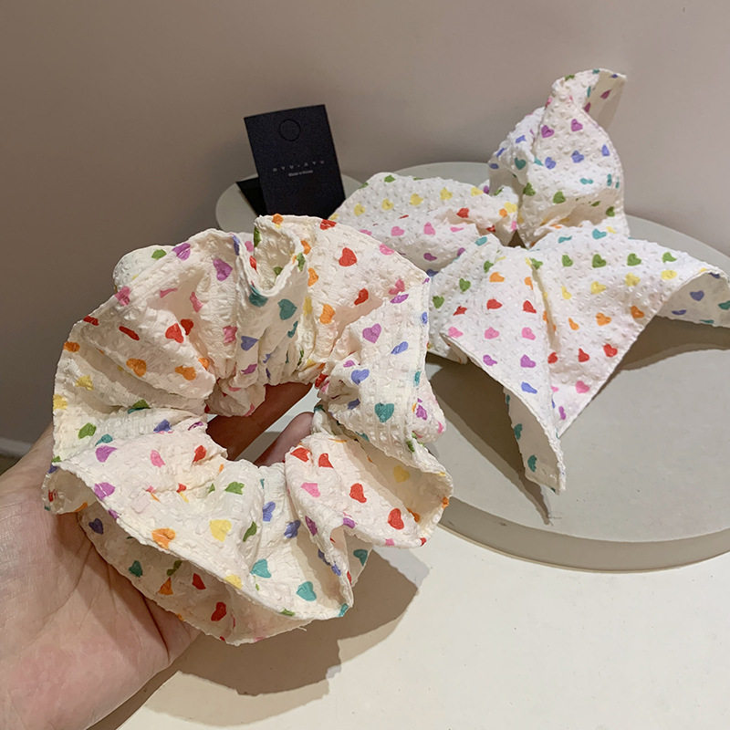 甜美少女糖果色彩虹爱心泡泡棉小蛮腰肠圈韩系扎头发方巾发圈头饰