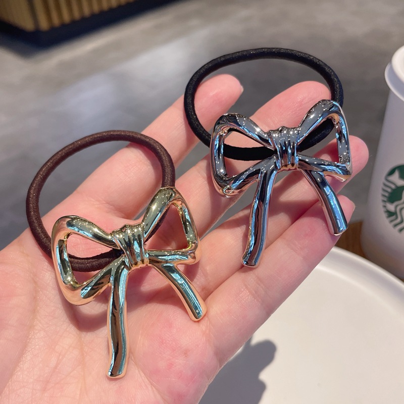 金属蝴蝶结发圈女2024日韩新款高级感气质皮筋扎马尾发绳时尚头绳