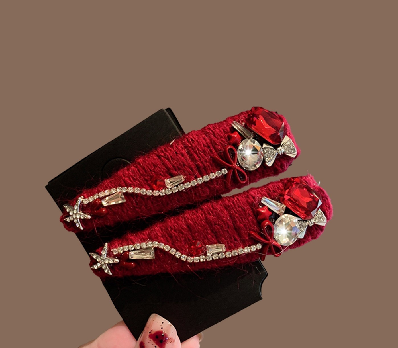 新年红色毛线蝴蝶结水镶钻发夹2026新款高级感时尚气质高端侧边夹,饰品/流行首饰/时尚饰品新,发饰,淘宝优惠券,粉丝福利购,淘宝优惠卷