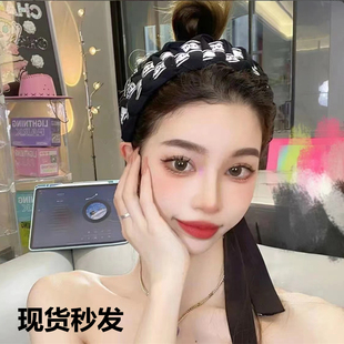 网红发卡女 高颅顶时尚 霹雳同款 发箍丝带字母宽边飘带头箍秋冬新款