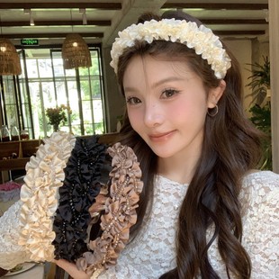 超仙褶皺水晶高顱頂發箍女2025新款 百搭防滑齒壓發洗臉頭箍女 時尚