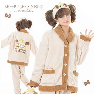 珊瑚绒秋冬家居服可爱 mikko拼色家居服套装