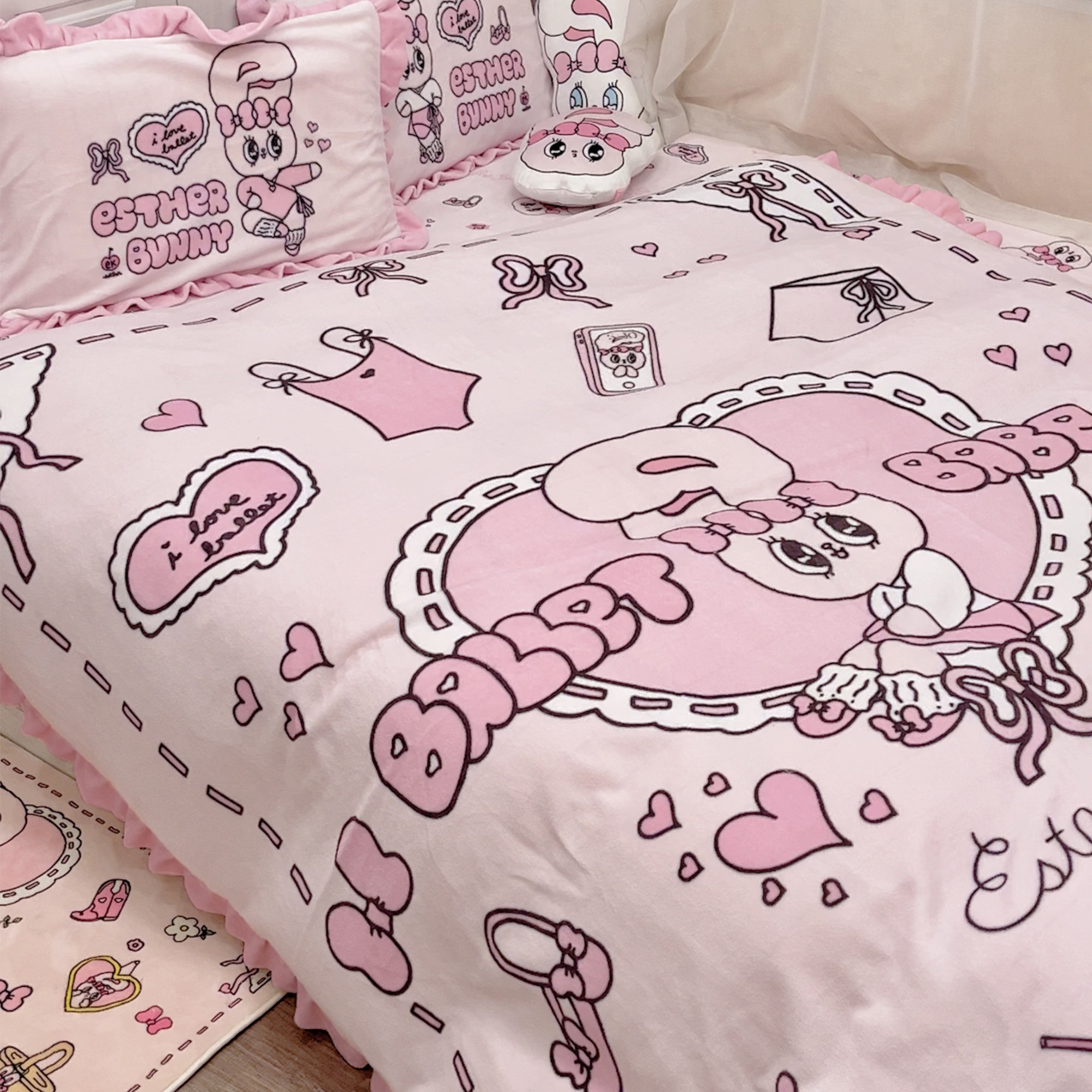 【8折清仓】艾丝乐正版联名芭蕾宝贝牛奶绒秋冬四件套花边床品,床上用品,床品套件/四件套/多件套,淘宝优惠券,粉丝福利购,淘宝优惠卷