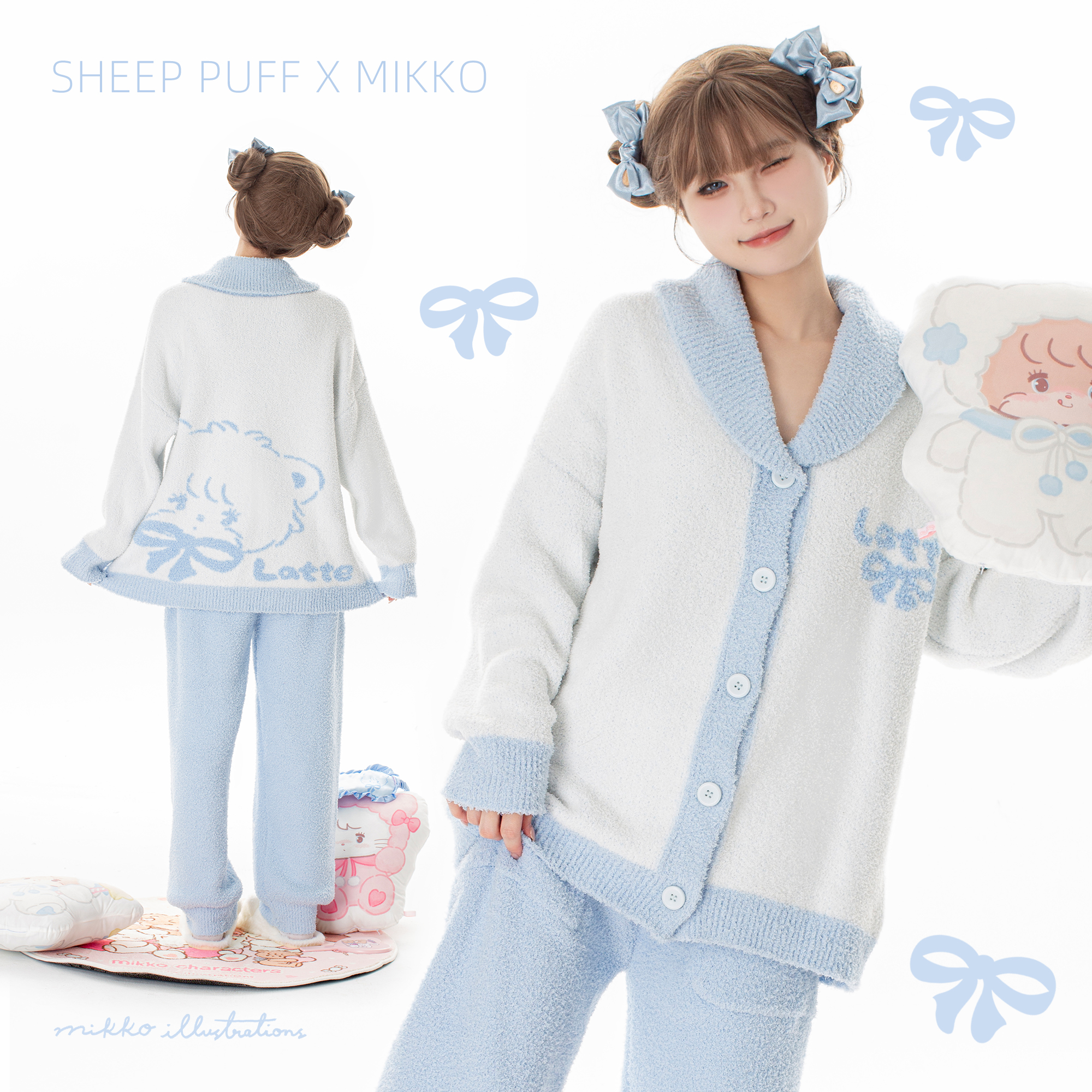 mikko正版联名秋冬半边绒家居服