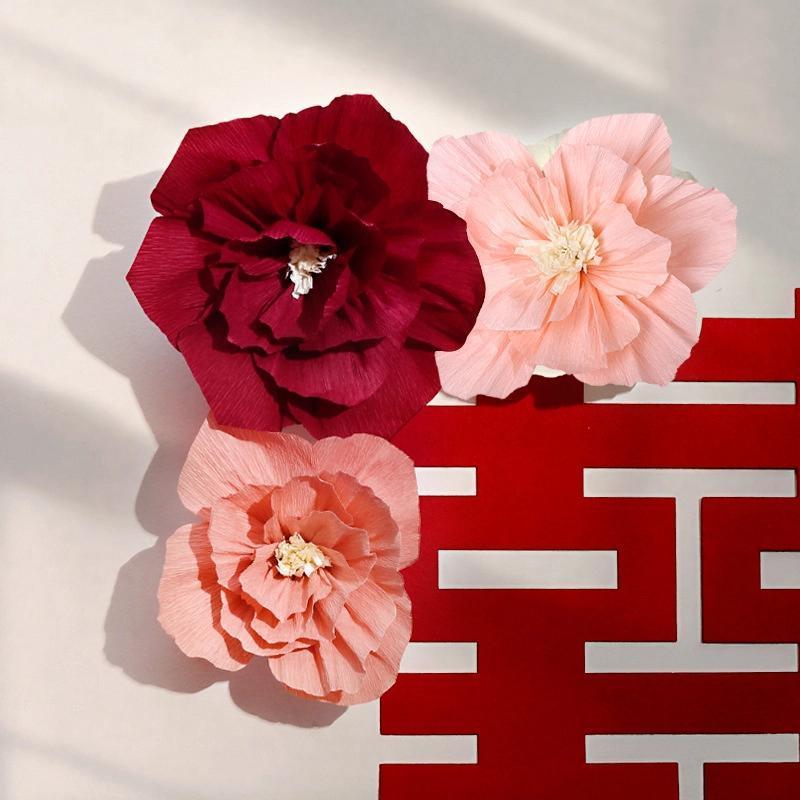 皱纹纸立体花结婚婚房背景墙布置装饰纸花店铺橱窗生日派对布置用