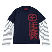 25aw冷酷无情 混蛋 假两件印花条纹拼接长袖 4AM T恤秋季 小众套头