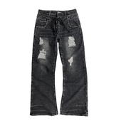 轻亚朋克复古双腰头铆钉破洞微喇做旧水洗牛仔裤 4AM 25SS新款