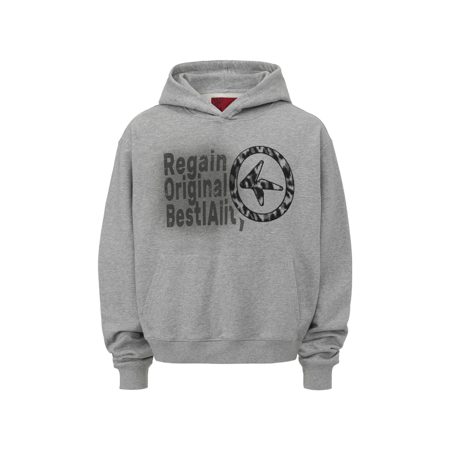 原创灰色豹纹植绒连帽加绒卫衣