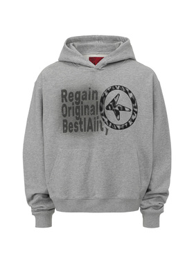 4AM 人面兽性原创灰色豹纹植绒连帽加绒卫衣小众重磅BOXY短宽帽衫